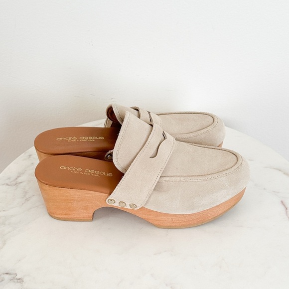 NEW André Assous Soraya Suede Clog Loafer Mule Ivory Size 10 - Picture 10 of 11